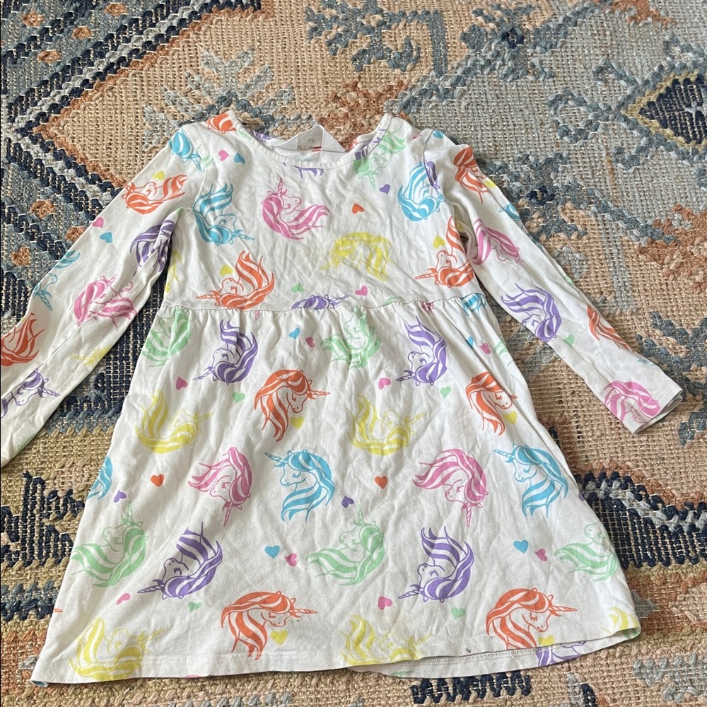 H&M White Dress with Multicolor Unicorn Print